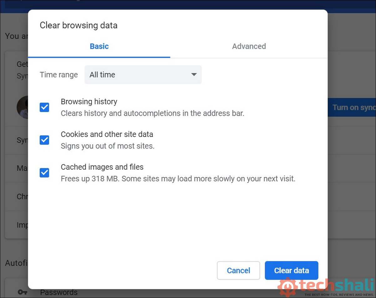 Clear Chrome cache and cookies to fix ERR_CONNECTION_TIMED_OUT