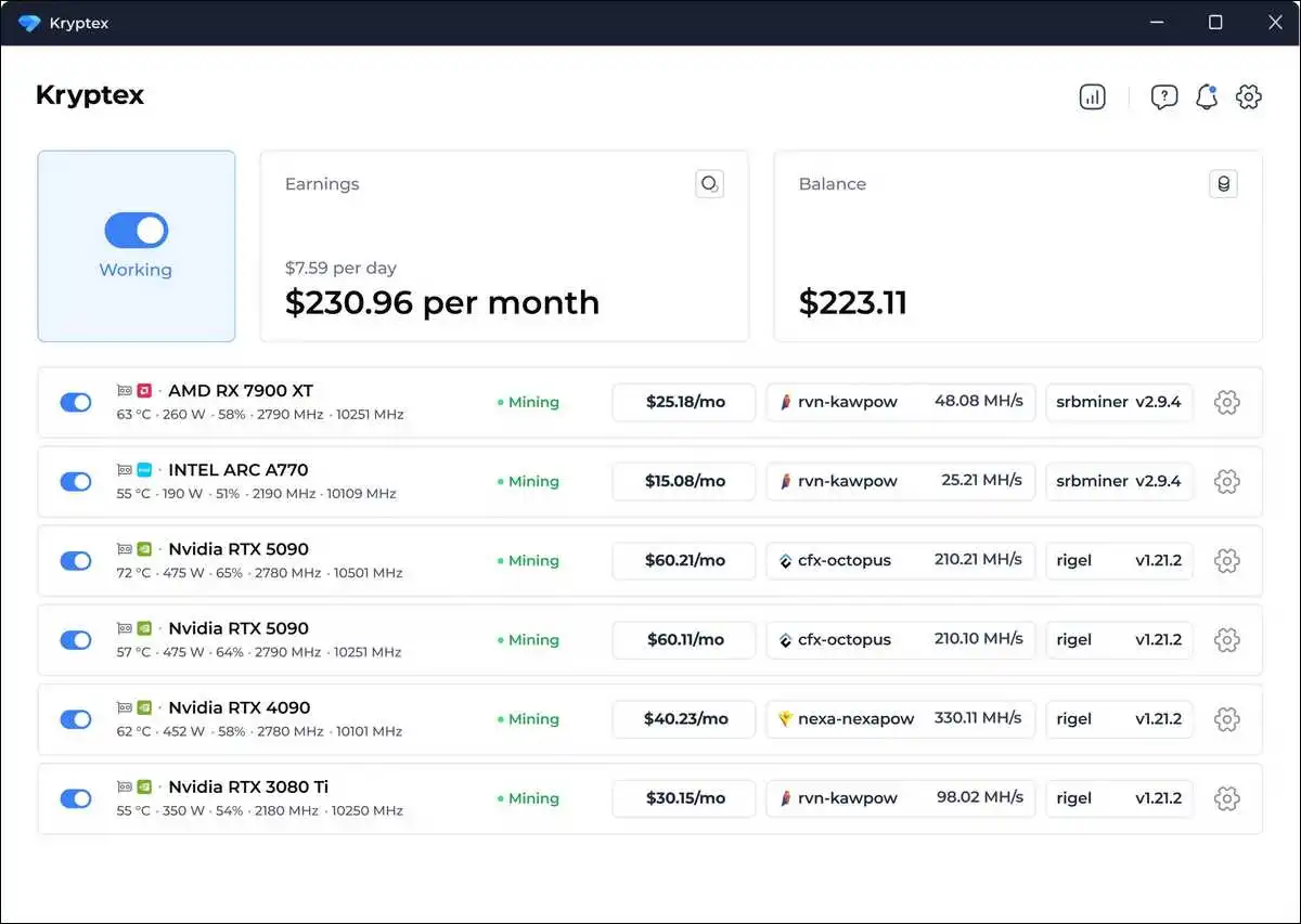 Kryptex Miner — Best for Windows gaming PCs that mine when idle