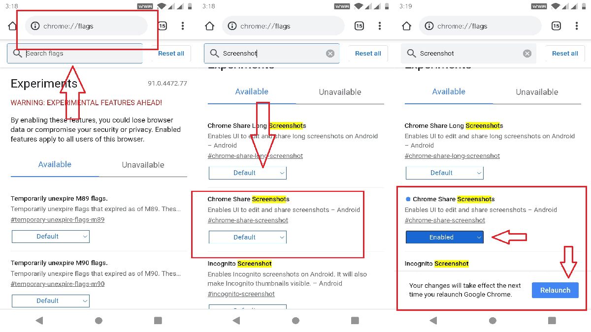 Enable the screenshot editor in Chrome on Android