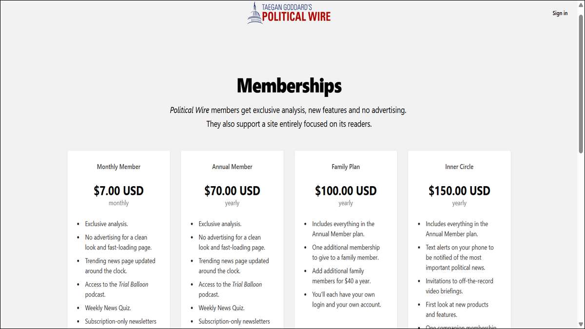 Political Wire Memberships Details Page