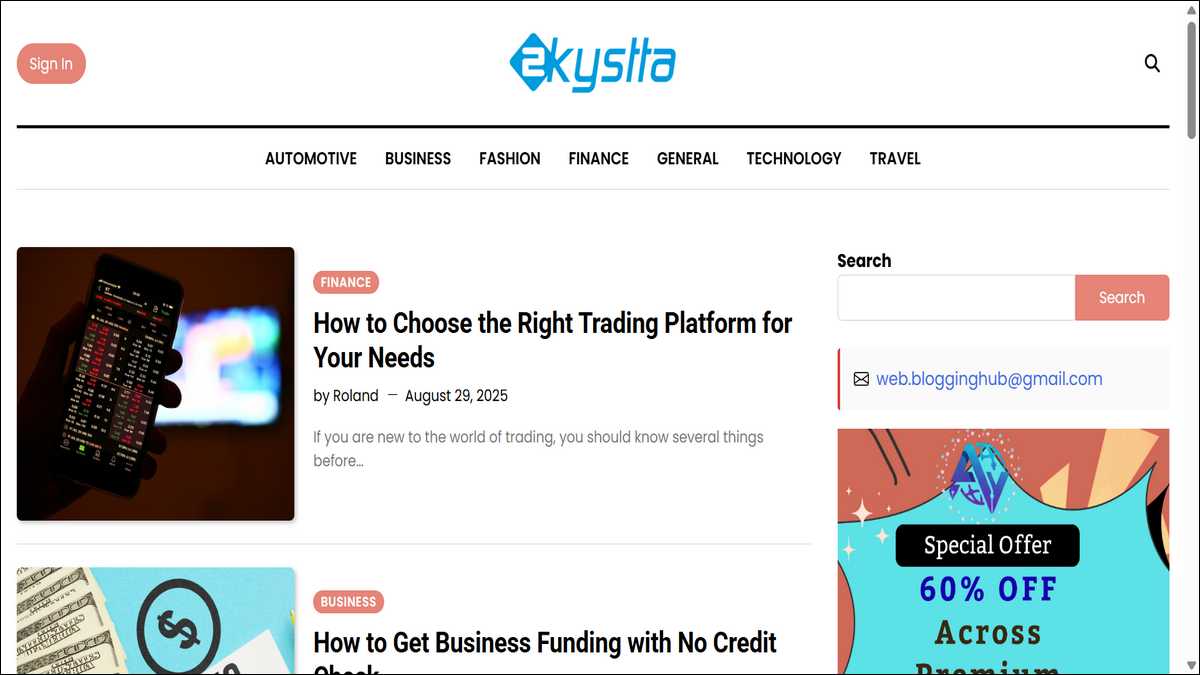 Skystta.com's homepage