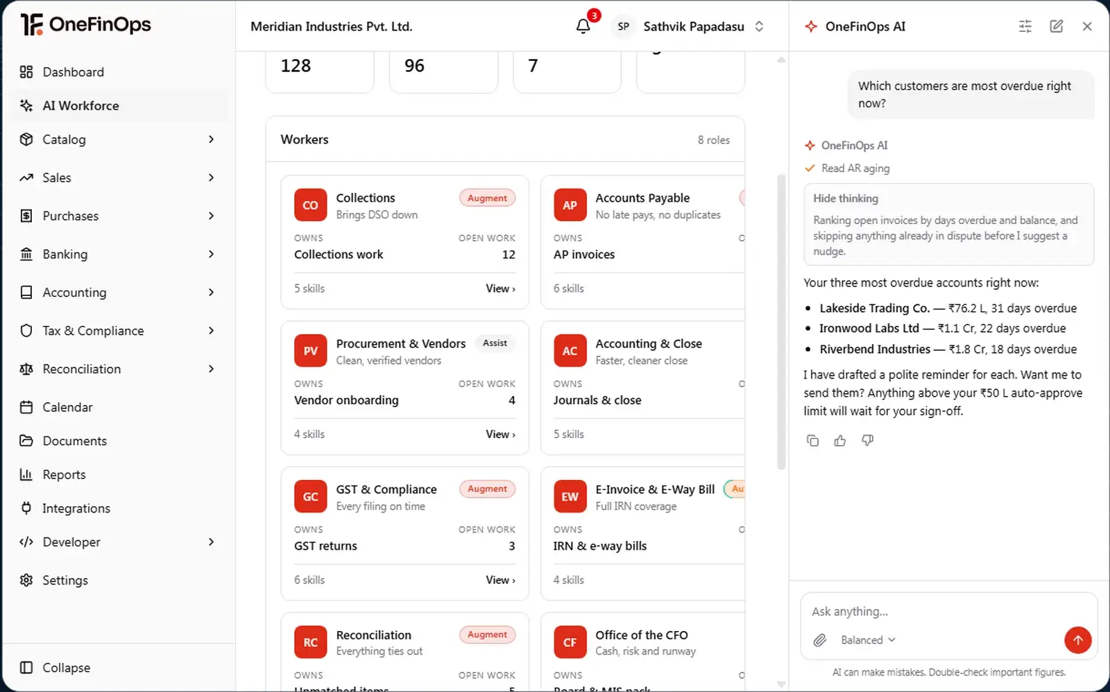 OneFinOps finance operations workflow for pay collect control comply and insight