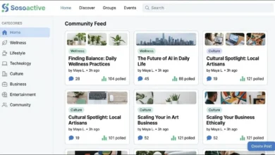 Sosoactive platform homepage showing article categories and community features