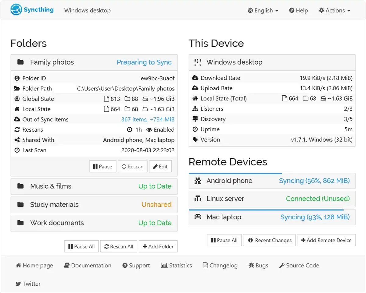 Syncthing: Purest Privacy (No Servers Required)