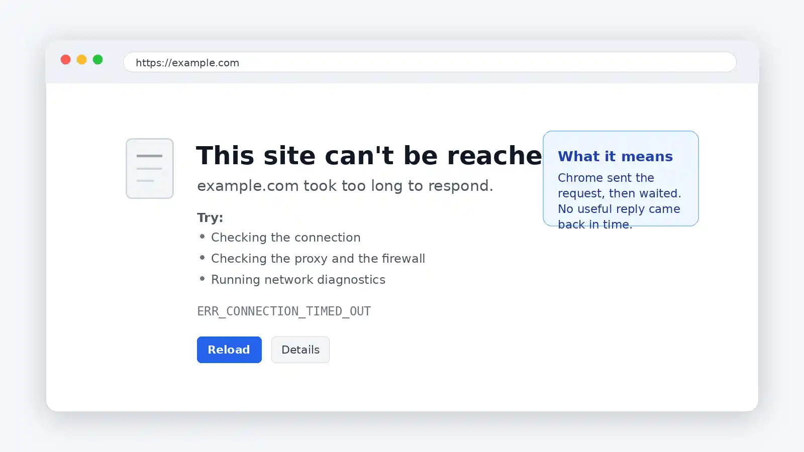 ERR_CONNECTION_TIMED_OUT error message in Google Chrome