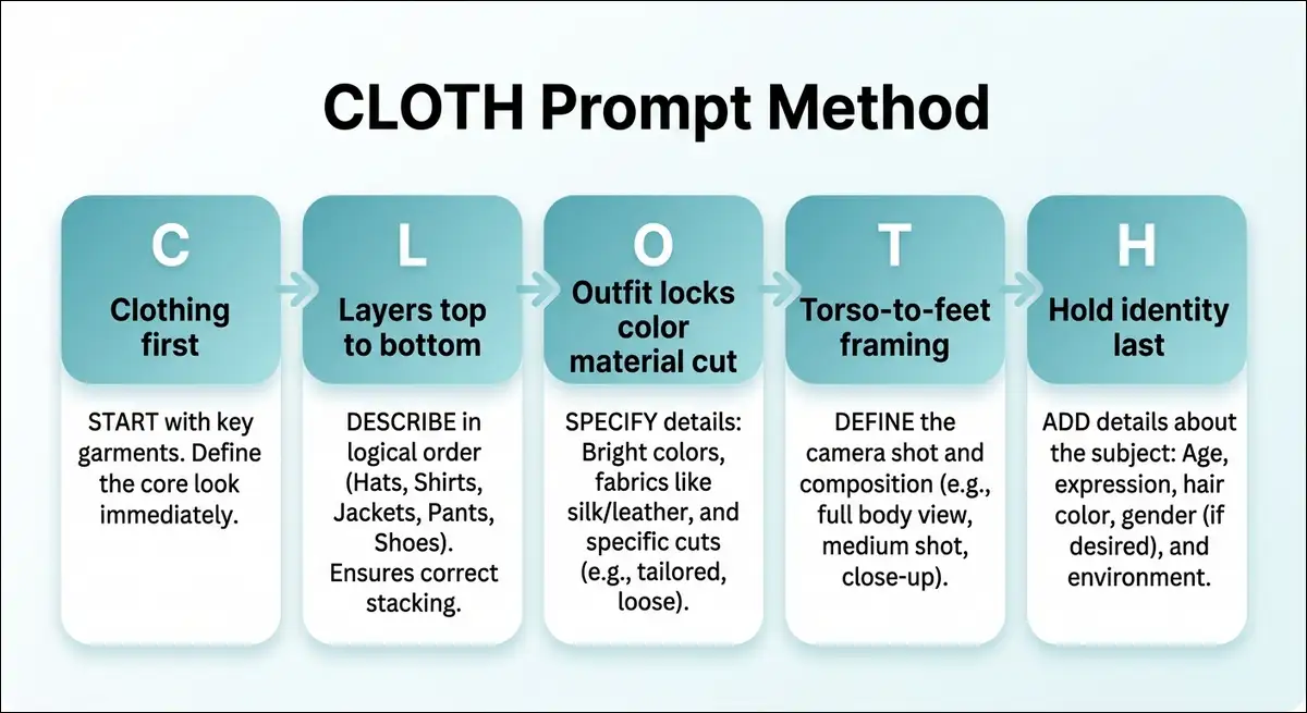 CLOTH prompt method diagram for Nectar AI clothing and body control