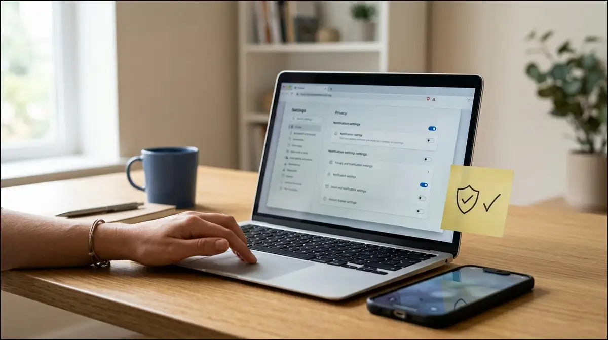 Pink Video Chat claims review with a generic settings screen, magnifying glass, and evidence checklist.