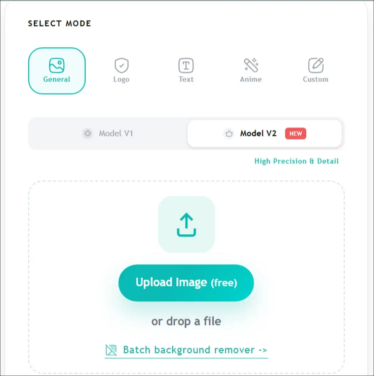 The drag-and-drop upload area on ezremoveai.org — no login required.