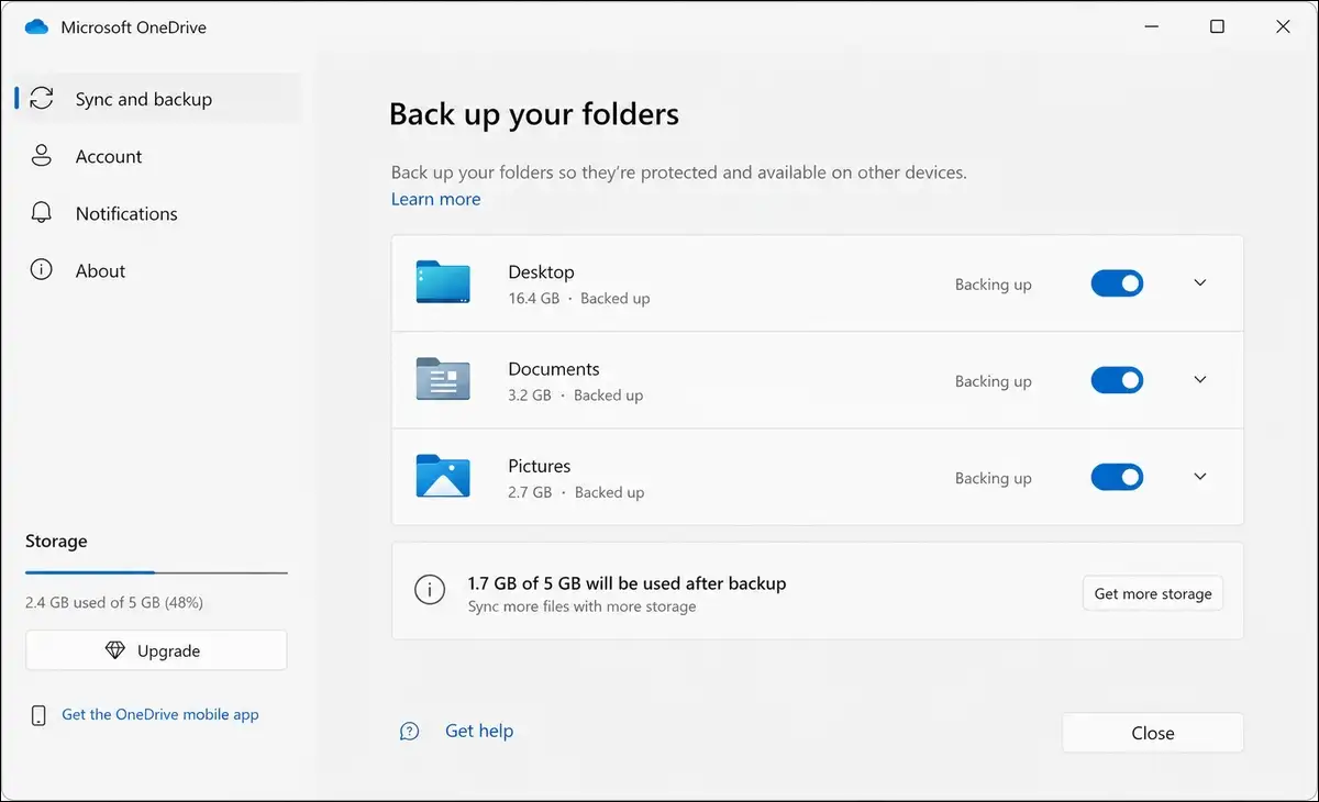OneDrive folder backup before repairing Windows 11 25H2 with the Assistant