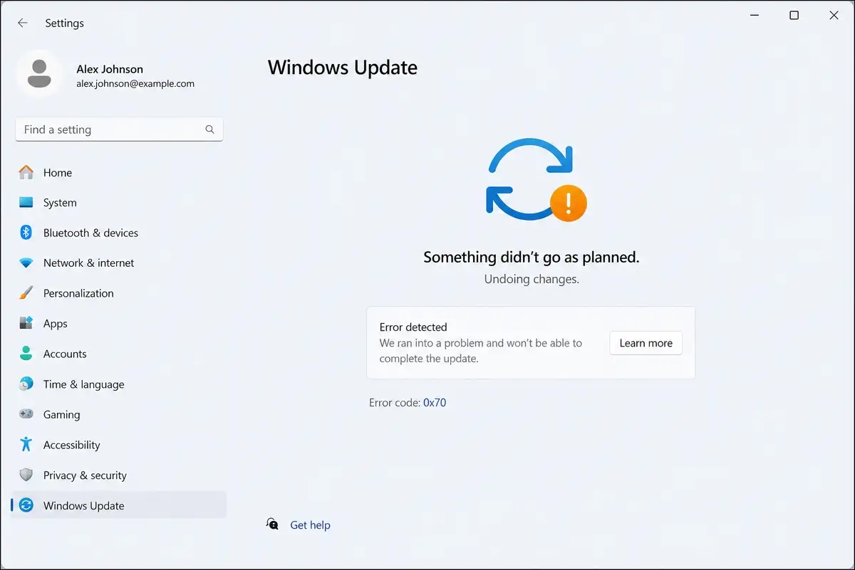 Windows 11 update error 0x70 insufficient EFI System Partition free space